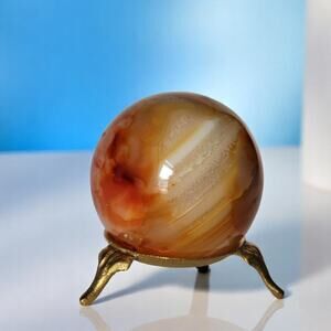 Natural Carnelian Sphere with Brass Stand – Crystal Healing Decor 2"